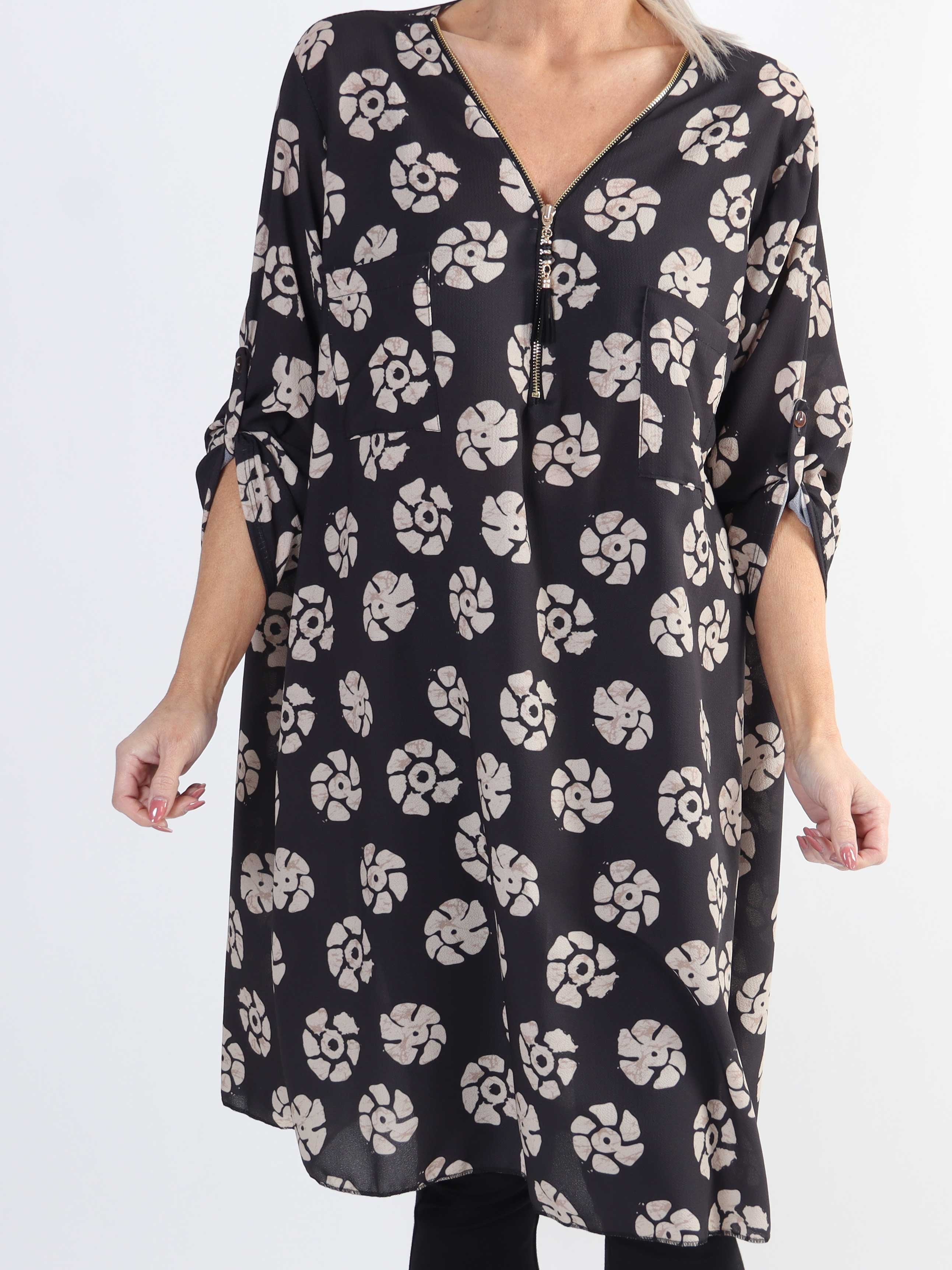 Claudia Print Dress - Tunikaklänning med tryck och dragkedja i plus size